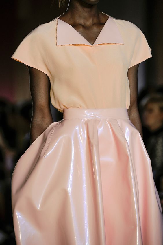 Metallic pink latex flare skirt