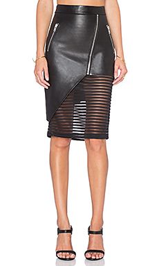 Faux leather skirt with exposed zippers