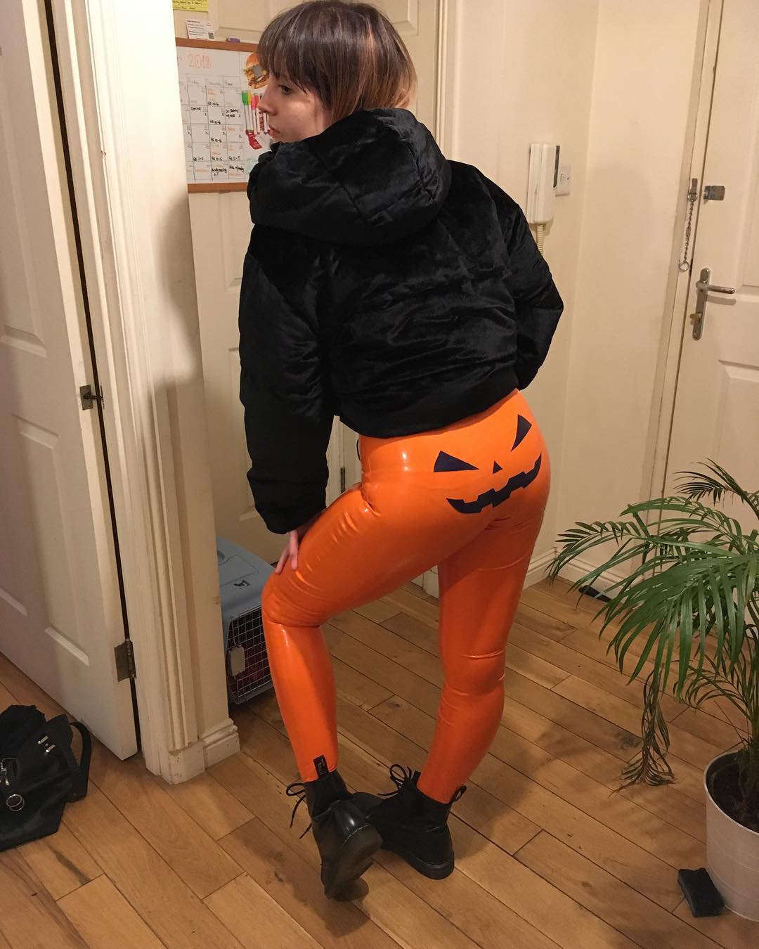 Orange latex pants