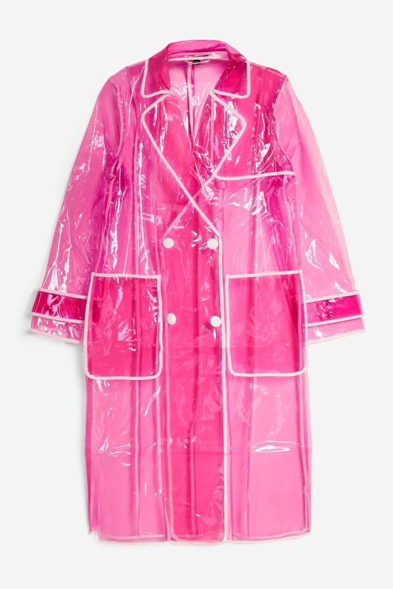 Pink clear vinyl trench coat