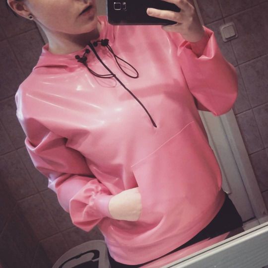 Pink latex hooded sweatshirt