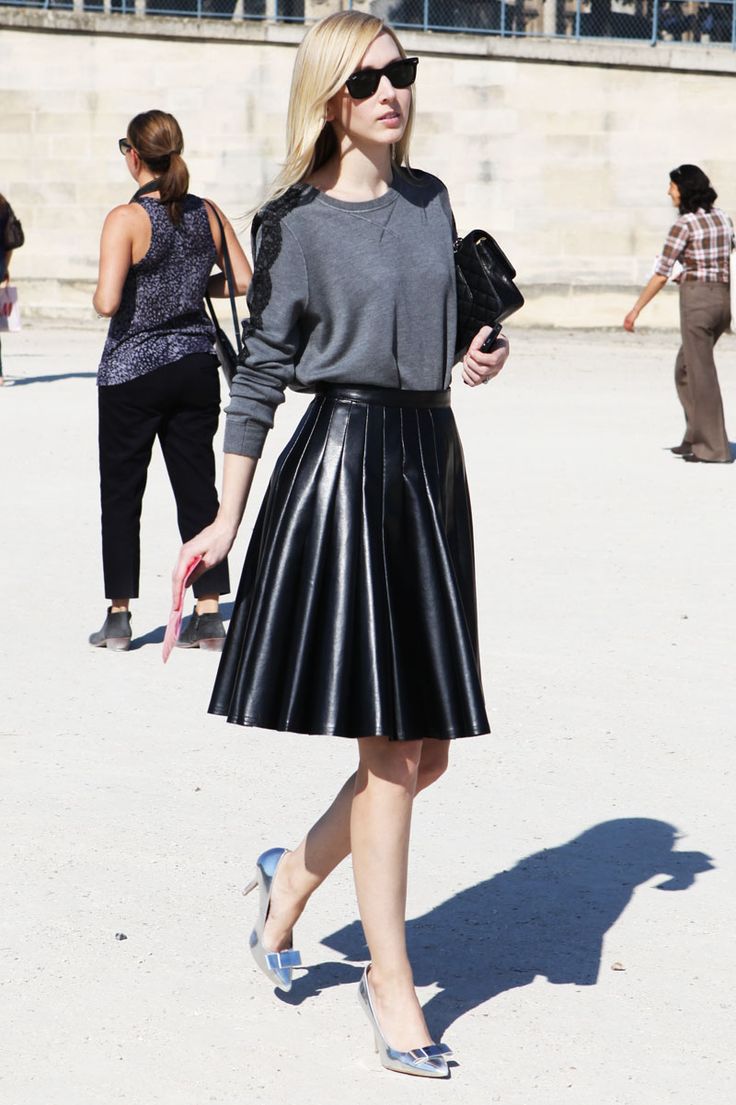 Pleated faux leather skirt.