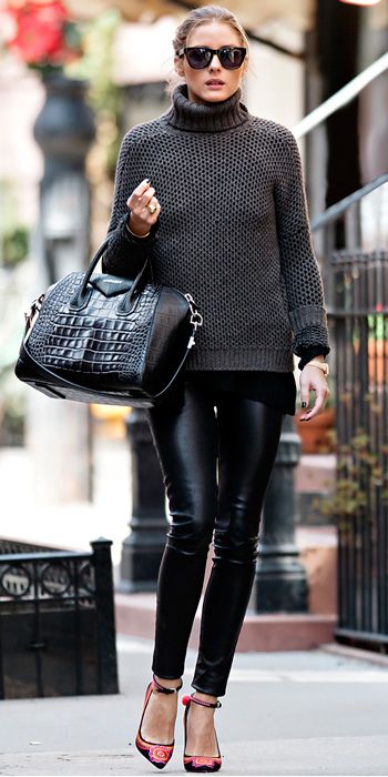 Pleather leggings and chunky sweater