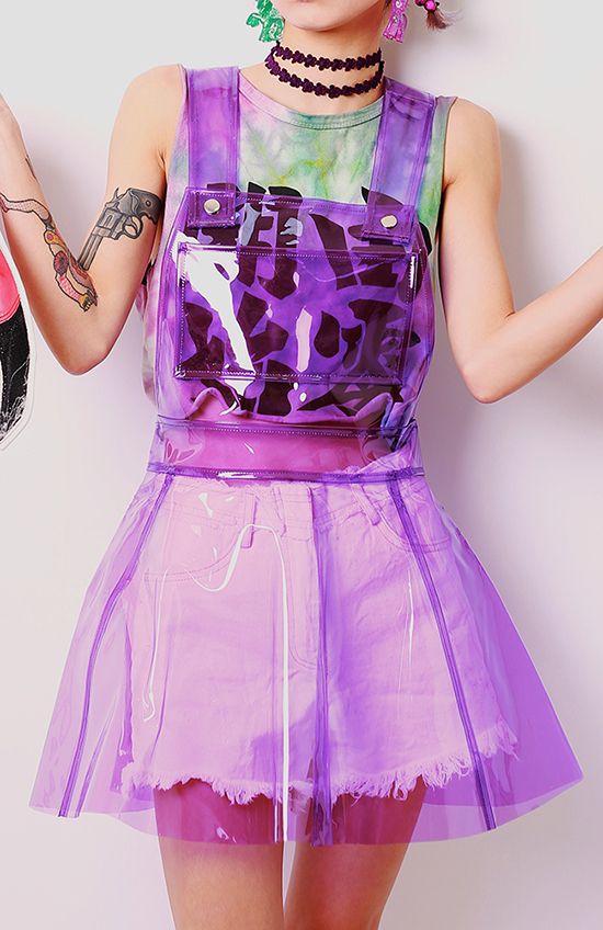 Purple clear vinyl overall dress
