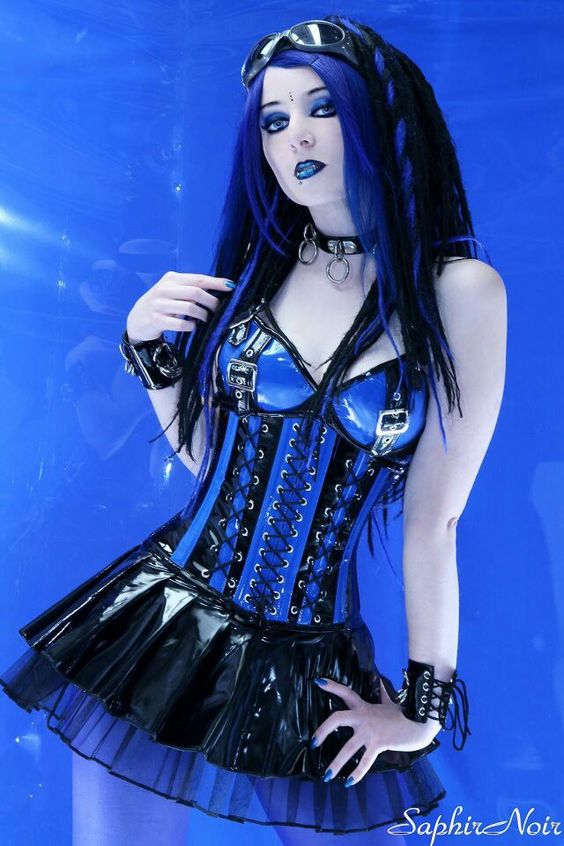 Blue and black PVC cybergoth outfit