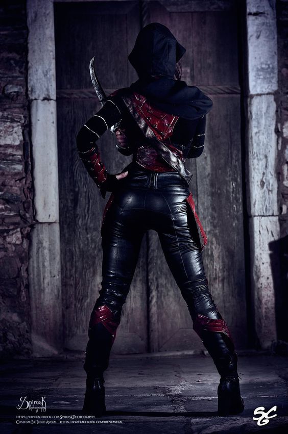 Black and red PVC Skyrim costume