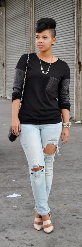 Quilted faux leather sweatshirt