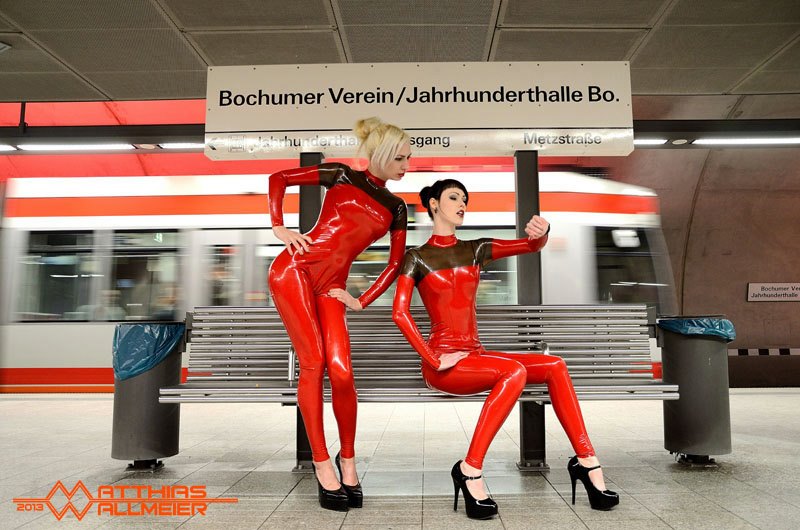 Red latex cosplay twins