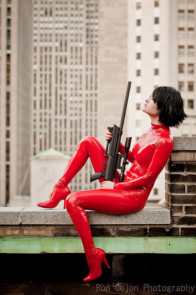 Red latex cosplay catsuit