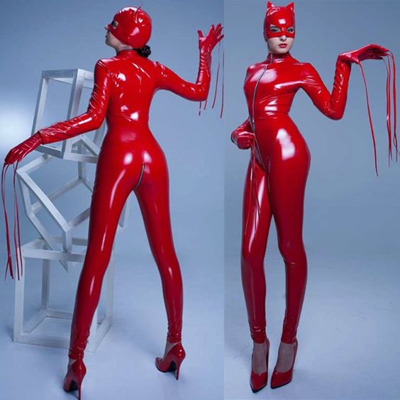 Red latex Catwoman costume