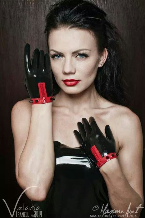 Red latex gloves with spikes