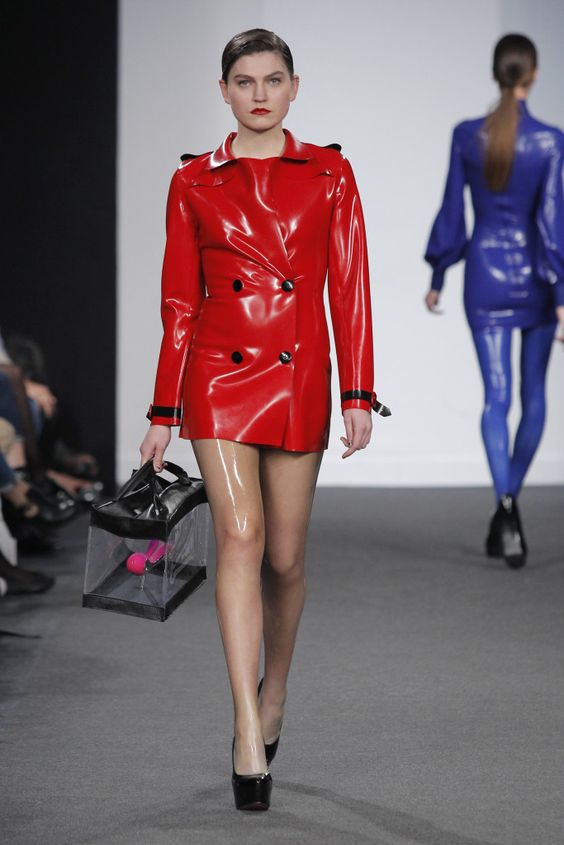 Red naval inspired latex coat