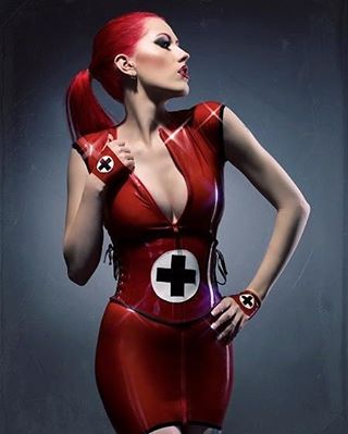 Red latex nurse outfit