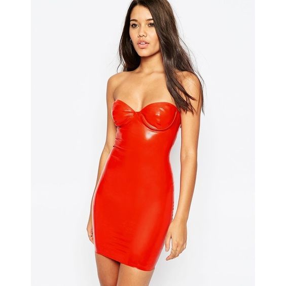 Red latex underwire slip dress