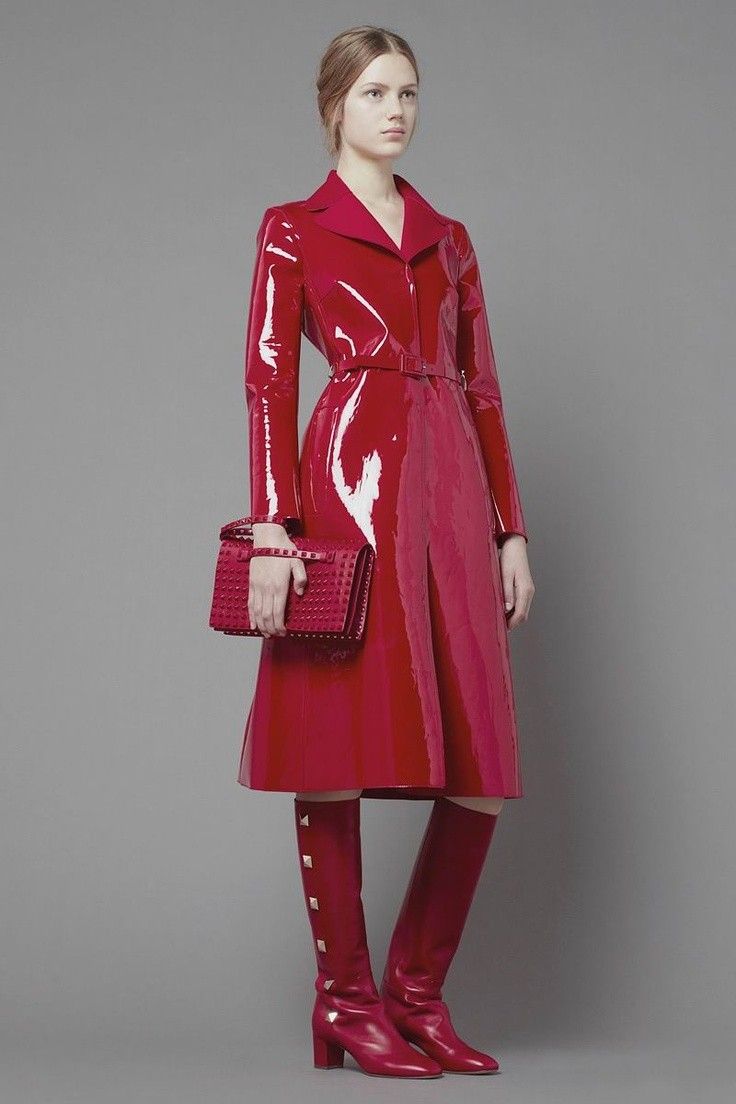 Red patent vinyl rain coat