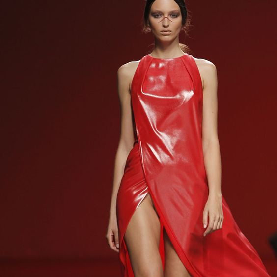 Couture red stretch-vinyl dress