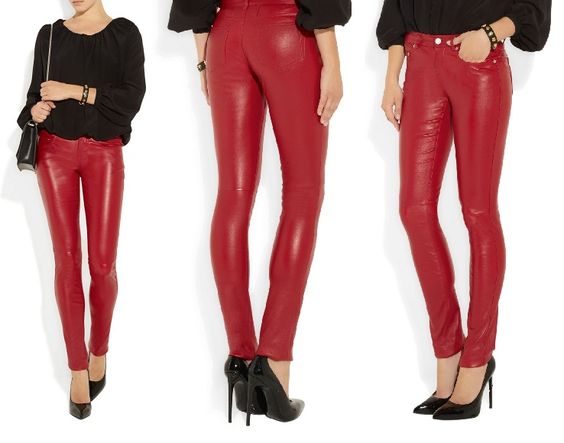 Red vegan leather pants