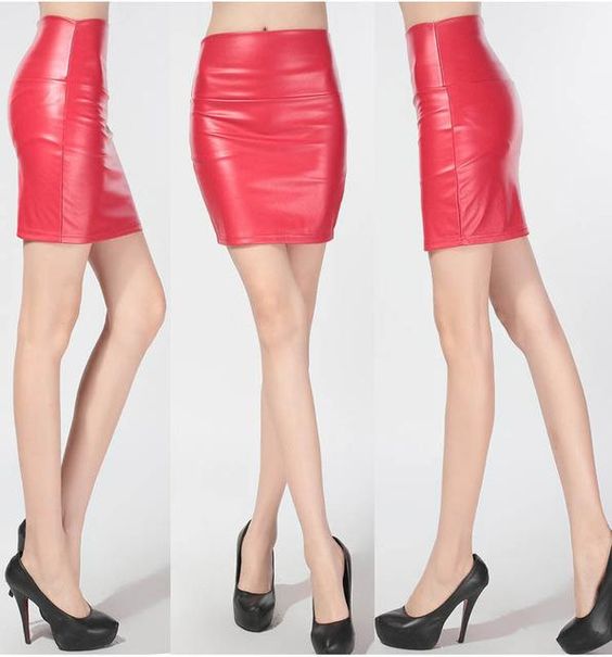 Red veggie leather pencil skirt