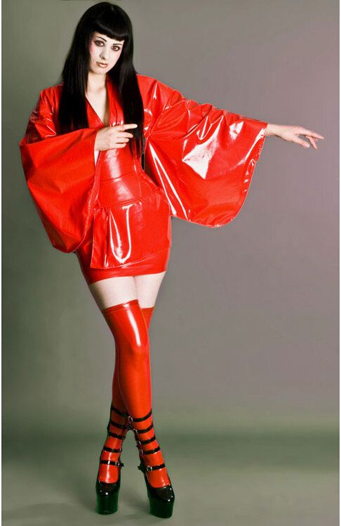 Red vinyl kimono