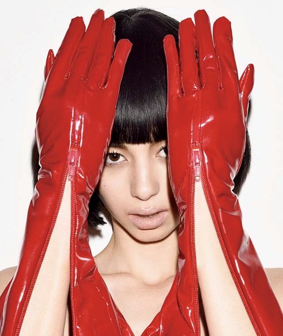 Red PVC gloves with zipper