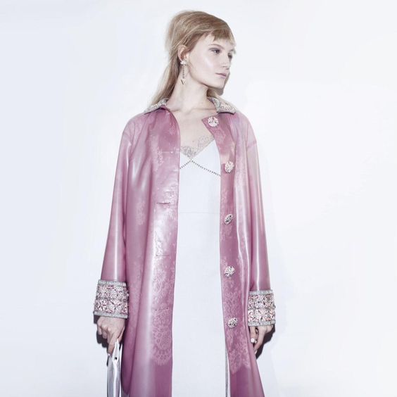 Transparent pink latex raincoat