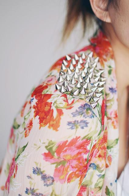 Silver cone spikes on floral print