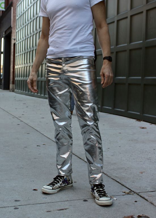 Image of: Men's silver PVC pants