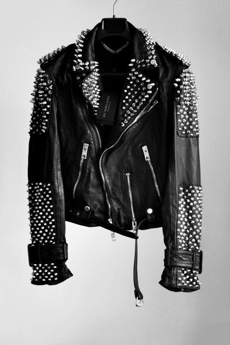 Silver studded punk leather jacket