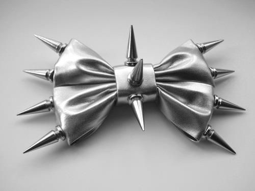 Silver spike bow tie