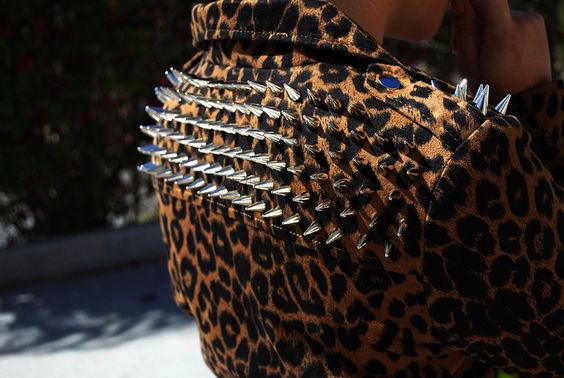 Leopard print jacket with silver spikes
