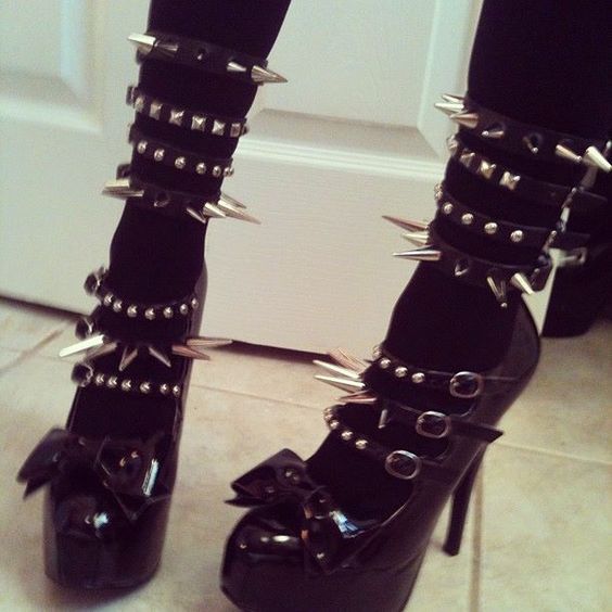 Patent leather heels with spikes