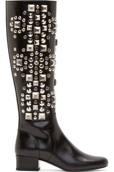 Studded black rubber boot