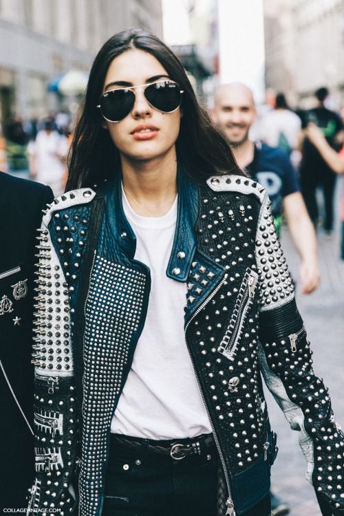 Silver studded leather jacket