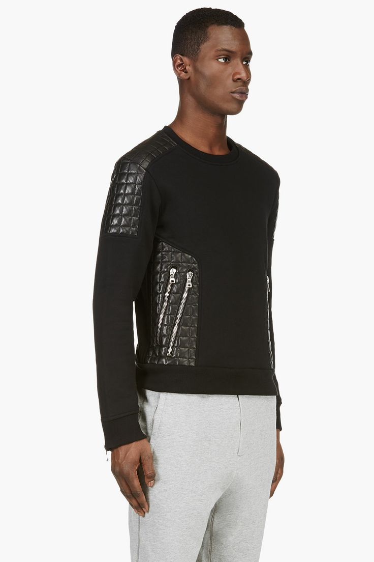 Quilted leather sweatshirt with zips
