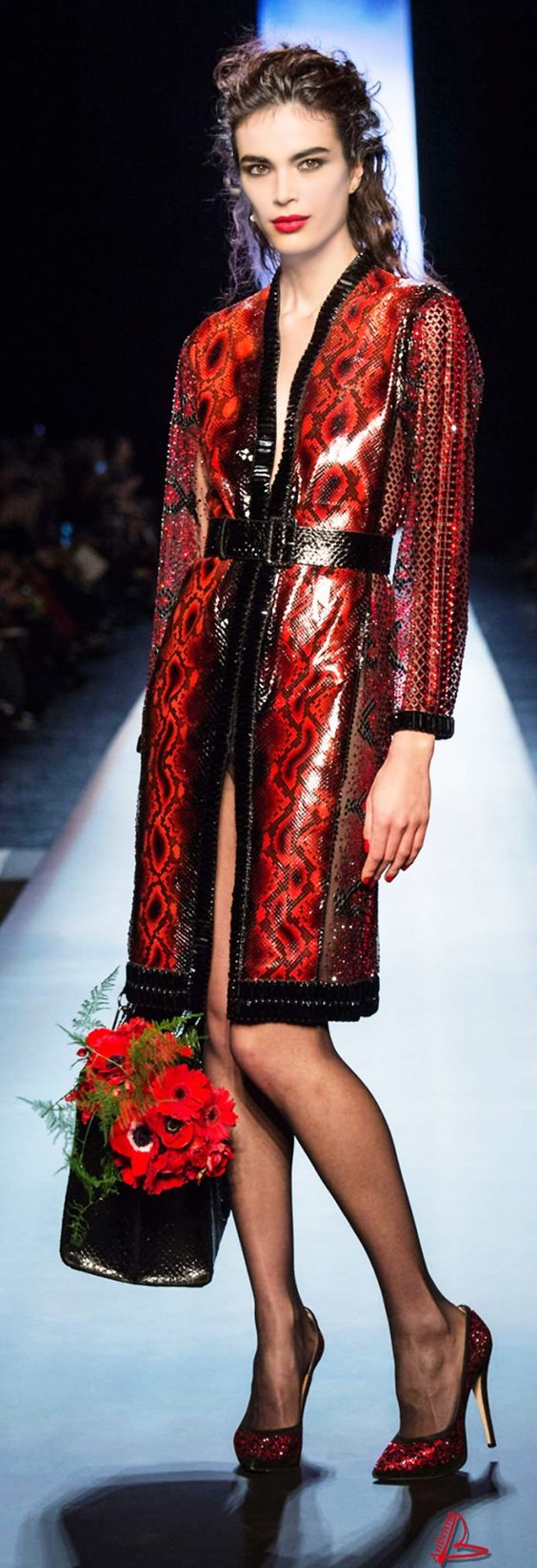 Black and red snakeskin dress