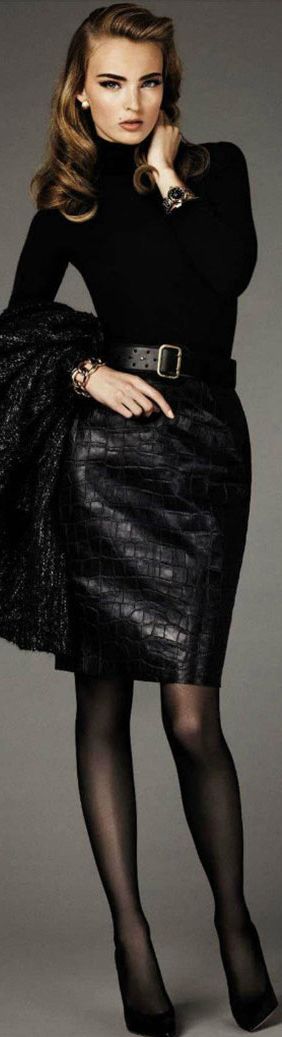 Black snakeskin material skirt