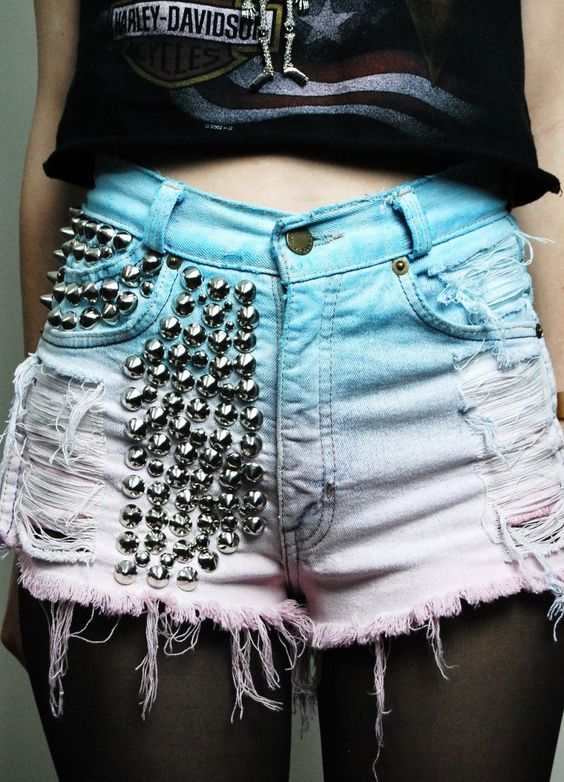Ombre shorts with spikes and studs 