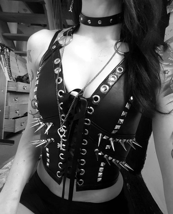 Spiked and studded corset top