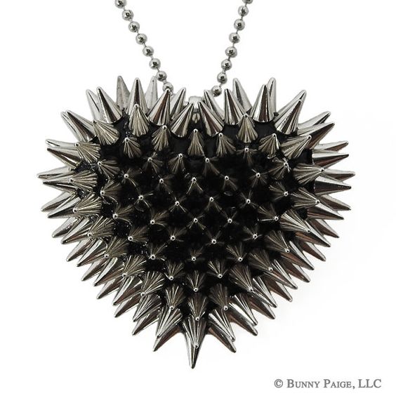 Spiked plush heart necklace