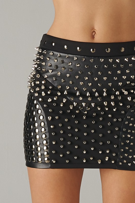 Black mini skirt with studs and spikes