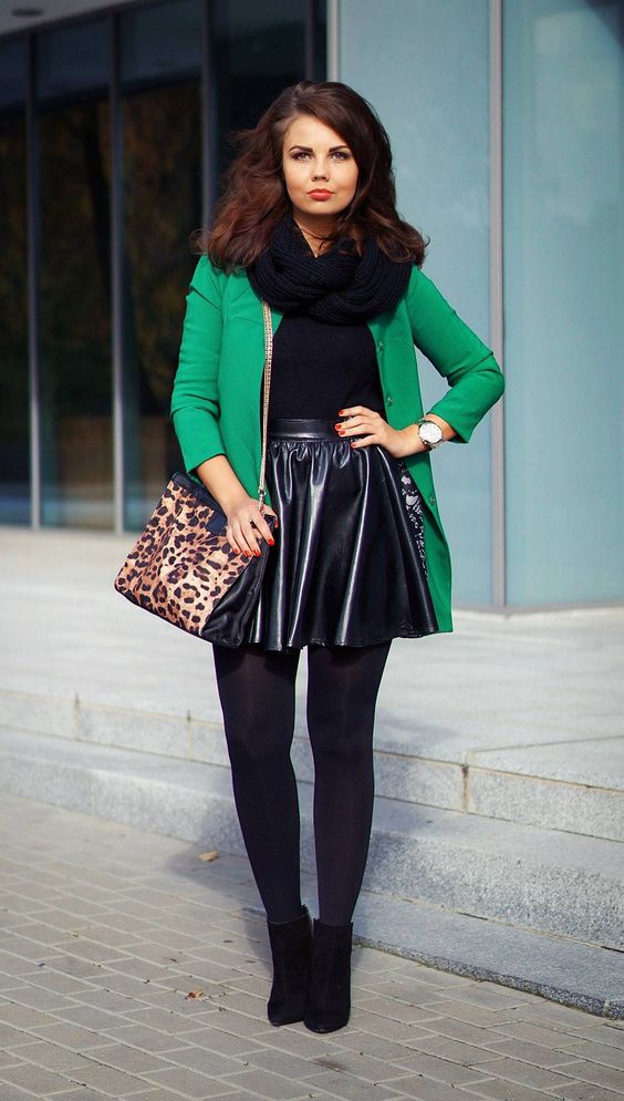 Black stretch faux leather skirt