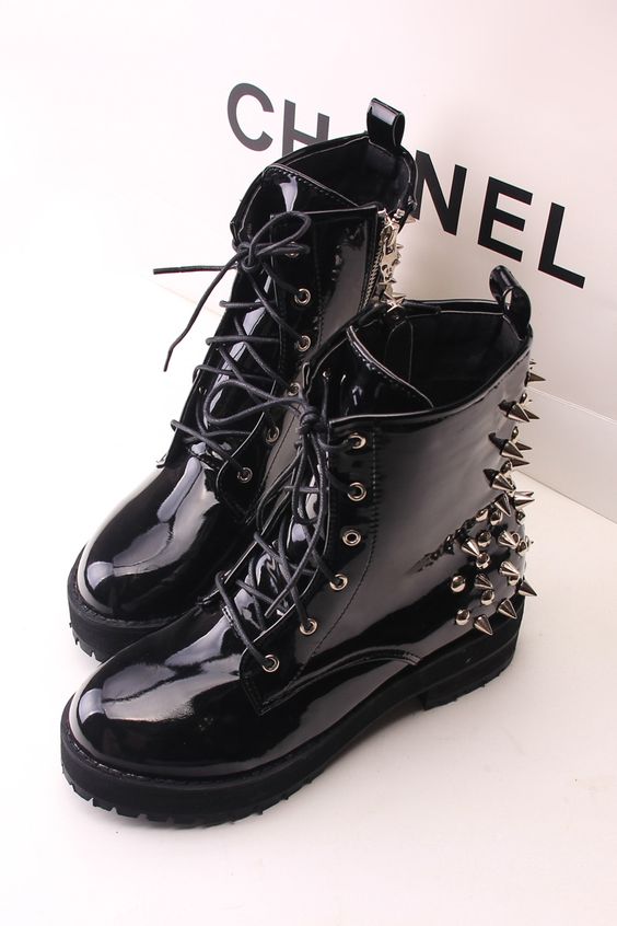 Black boots with silver studs and spikes
