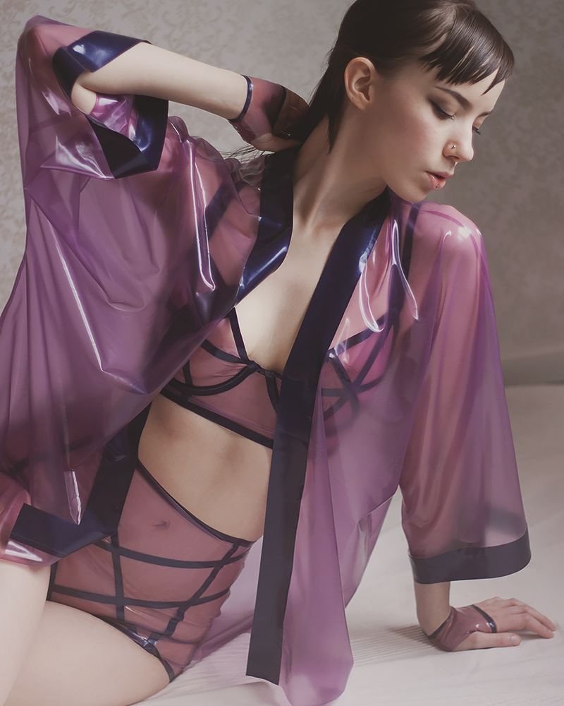 Purple latex lingerie set