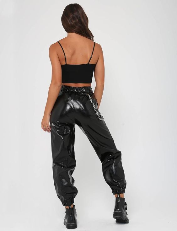 Vegan leather cargo pants