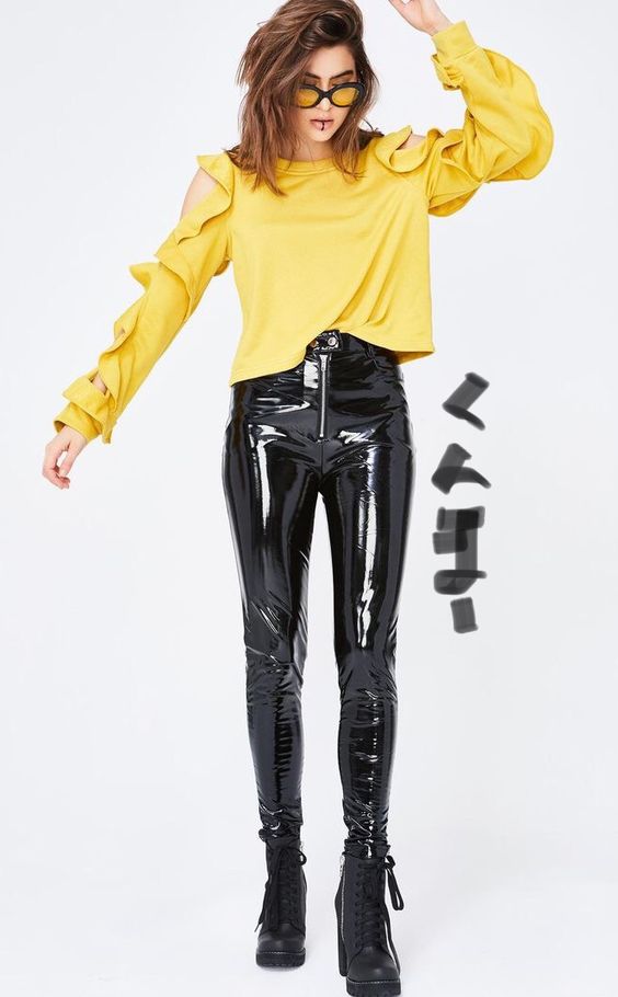 Pants with exposed zipper