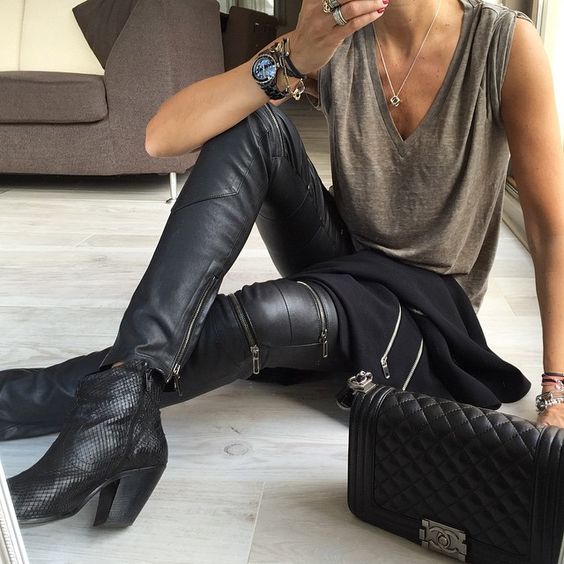 Zippered faux leather pants