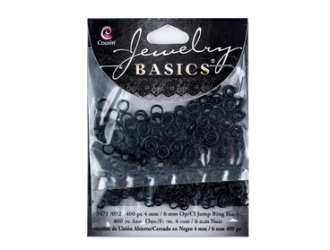Multi-sized black jump rings for making dragonscale chain maille jewelry.