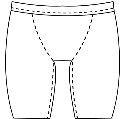 Mens custom bike short pattern for use with latex, vinyl, or other fabrics.