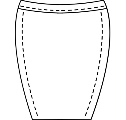 Womens custom pencil skirt pattern for use with leather, stretch pleather, vinyl, latex, or other fabrics.
