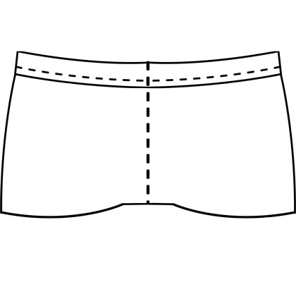 Womens custom short-shorts clothing pattern for use with latex, vinyl, or other 4-way stretch fabrics.